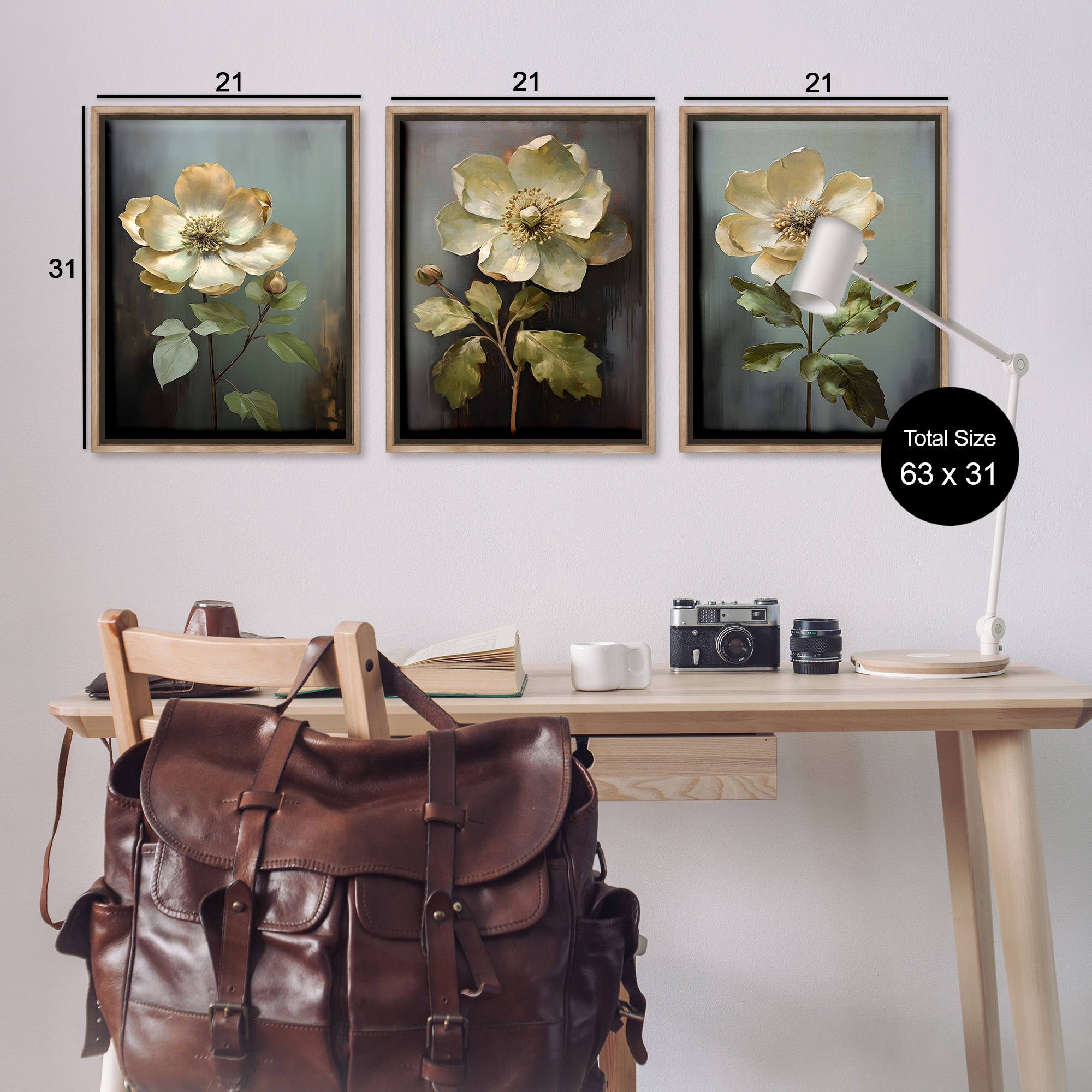 Stupell Industries Detailed Magnolia Flowers Plants & Flowers Painting Brown Floater Framed Canvas Art Print Wall Art, 21 x 31, Set of 3