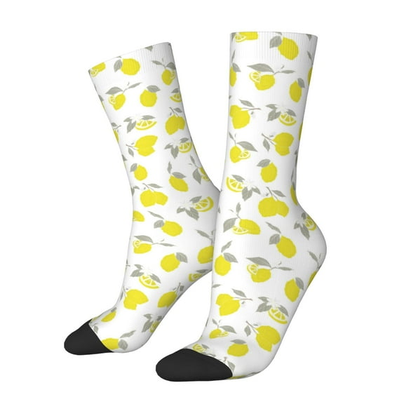 Logiee Yellow Lemon Leaves Print Adult Socks for Men & Women,Calf Socks, Ankle Socks,Boots Socks,Breathable Casual Sock,Unisex Crew Socks