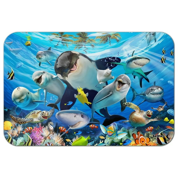 Underwater Ocean Selfie Orca Shark Dolphin Sea Turtle Coral Home Business Office Sign - Metal - 6" x 9" (15.3cm x 22.9cm)