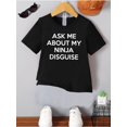 thumbnail image 1 of Camiseta informal de manga corta con cuello redondo y estampado de letras de Ninja Disguise de verano - Tejido 100 % algodón con ligero estiramiento, detalle de apliques, corte regular, para niños d, 1 of 6