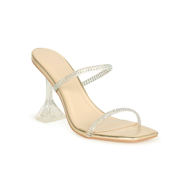 Anne Michelle - Women's Square Toe Iridescent Rhinestone Clear Double ...