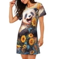 thumbnail image 2 of Logiee Elegant Cute Panda Sunflower Print Nightgowns for Women,Soft Short-Sleeved Lightweight Sleepwear, Loose Sleepshirts, 2 of 6