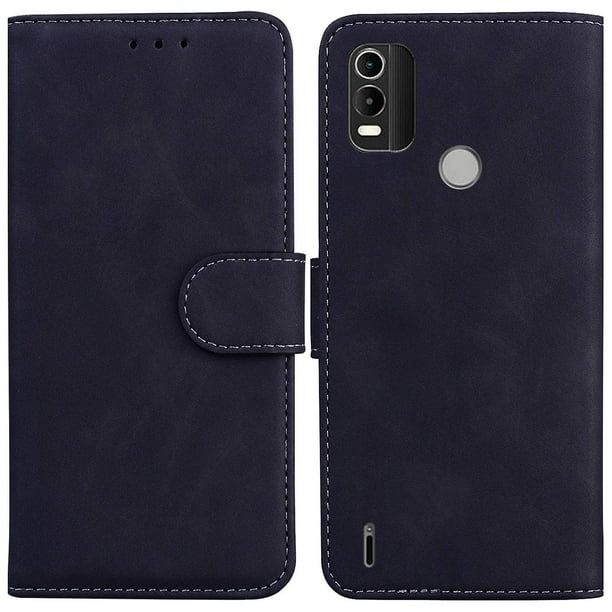 Para Nokia C21 Plus Funda de teléfono a prueba de golpes de color sólido Funda protectora antiarañazos de cuero de pu con soporte de billetera