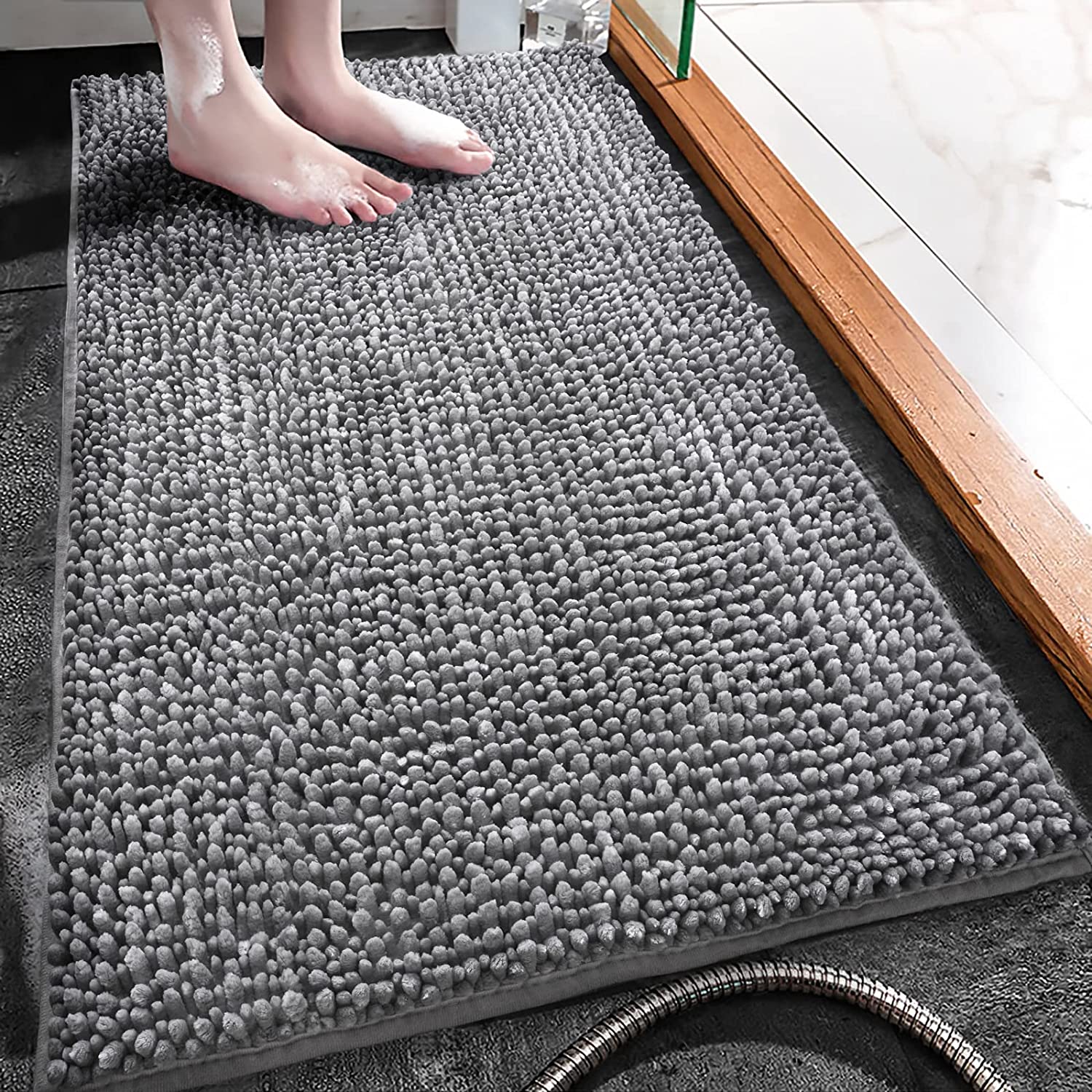 Softlife Luxury Non-Slip Shaggy Bath Mat, 24" x 60", Gray photo 4