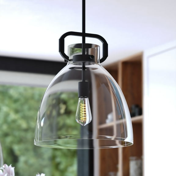 Madrona 1 Light Black Contemporary Pendant Light Clear Glass