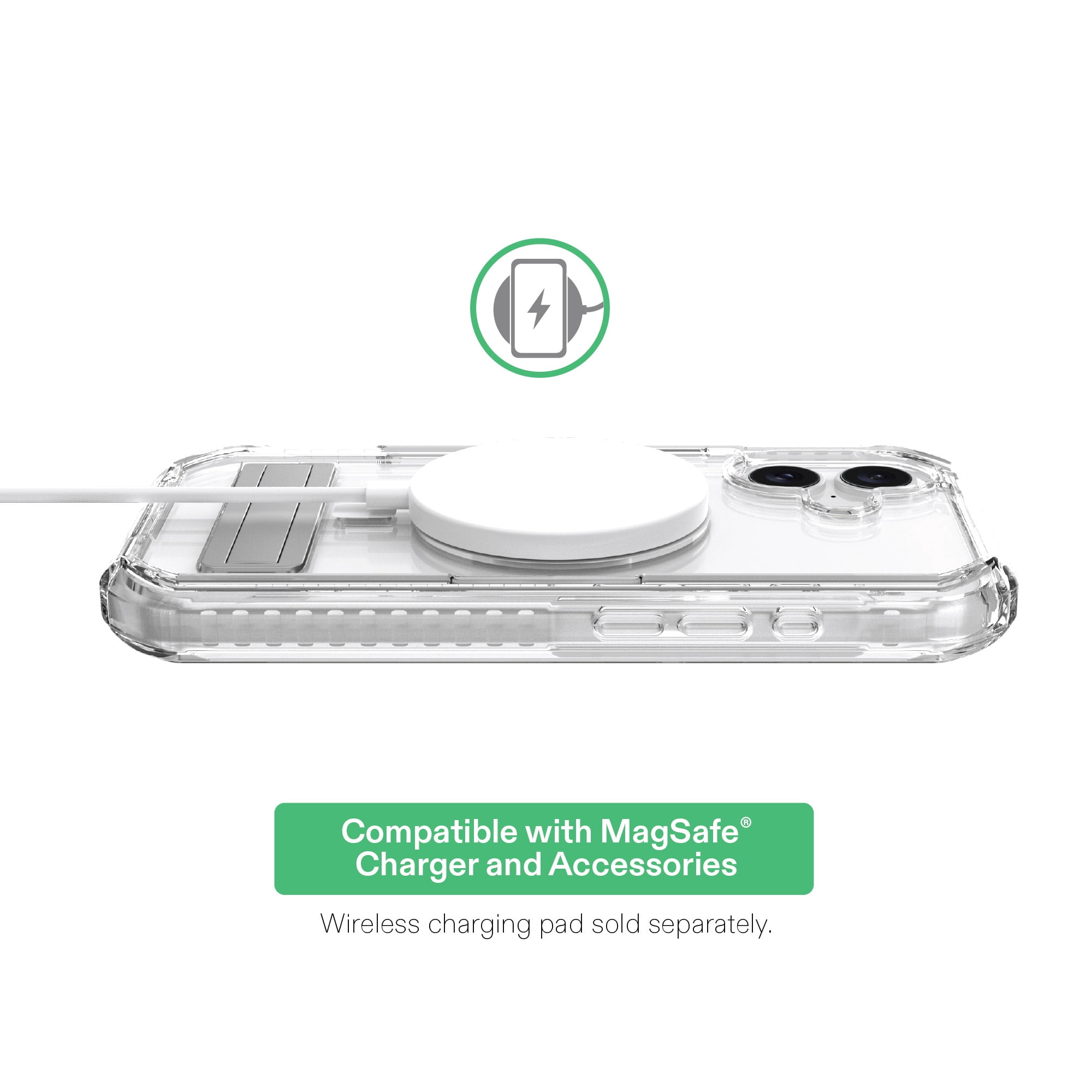 onn Rugged Phone Case with Kickstand for iPhone 17, MagSafe Compatible - Clear