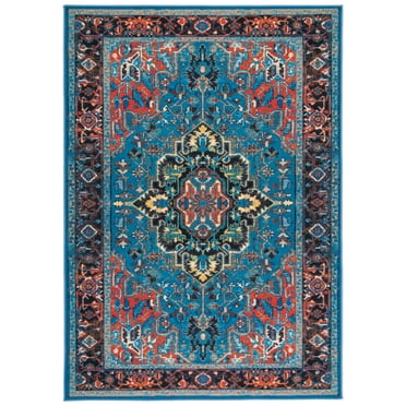 SAFAVIEH Journey Casey Oriental Machine Washable Area Rug, Blue/Red, 8'9" x 12'