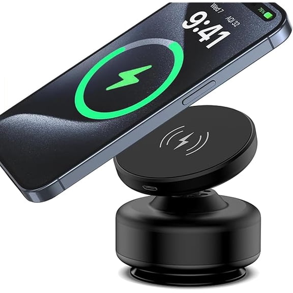 FU199915W Wireless Charger Suction Magnetic Phone Holder for MagSafe, 360° Adjustable Magnetic Suction Car Mount, Vacuum Phone Holder for Car Screen/Windshield, Compatible with iPhone