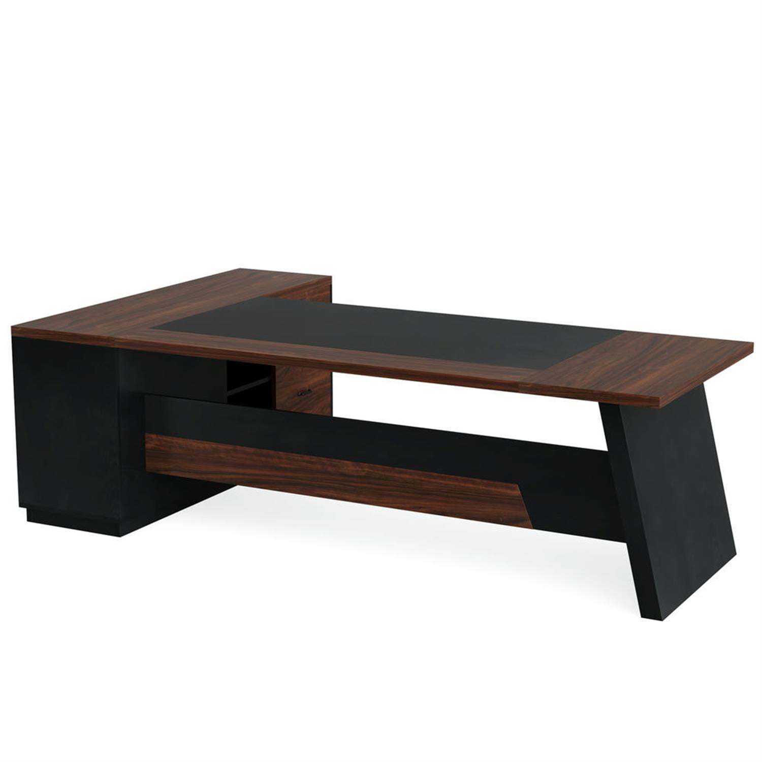 Demi Bonn L Shaped Gaming Desk, 78" Executive Desk with Drawers and Lateral File Cabinet for Home Office, Black