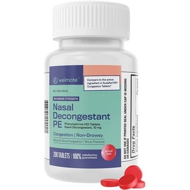 Welmate Nasal Decongestant PE Phenylephrine HCl 10 mg Non-Drowsy Cold Medicine, 200 Tablets