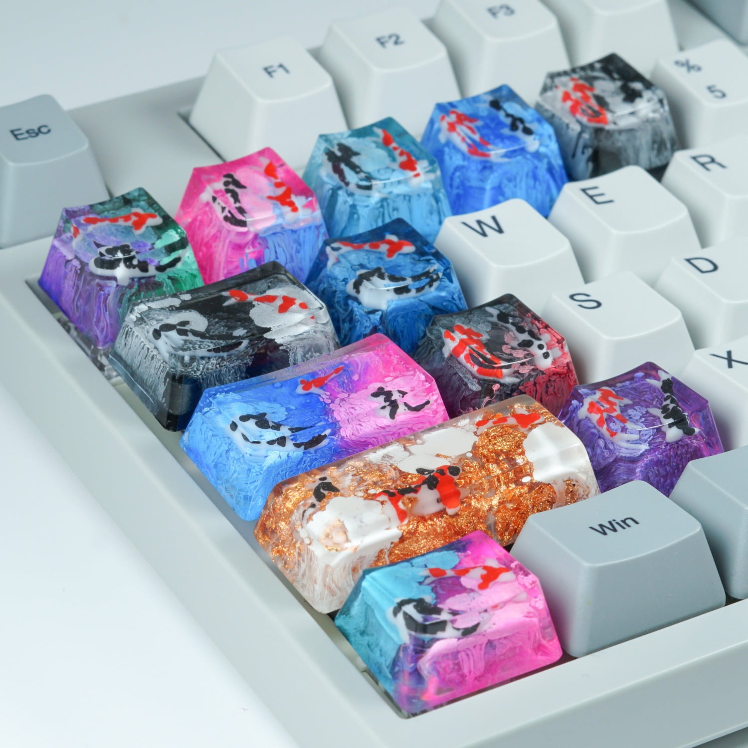Artisan Resin Keycap, Zen Pond Design 2u Backspace for Mechanical Keyboard, Handcrafted Gift