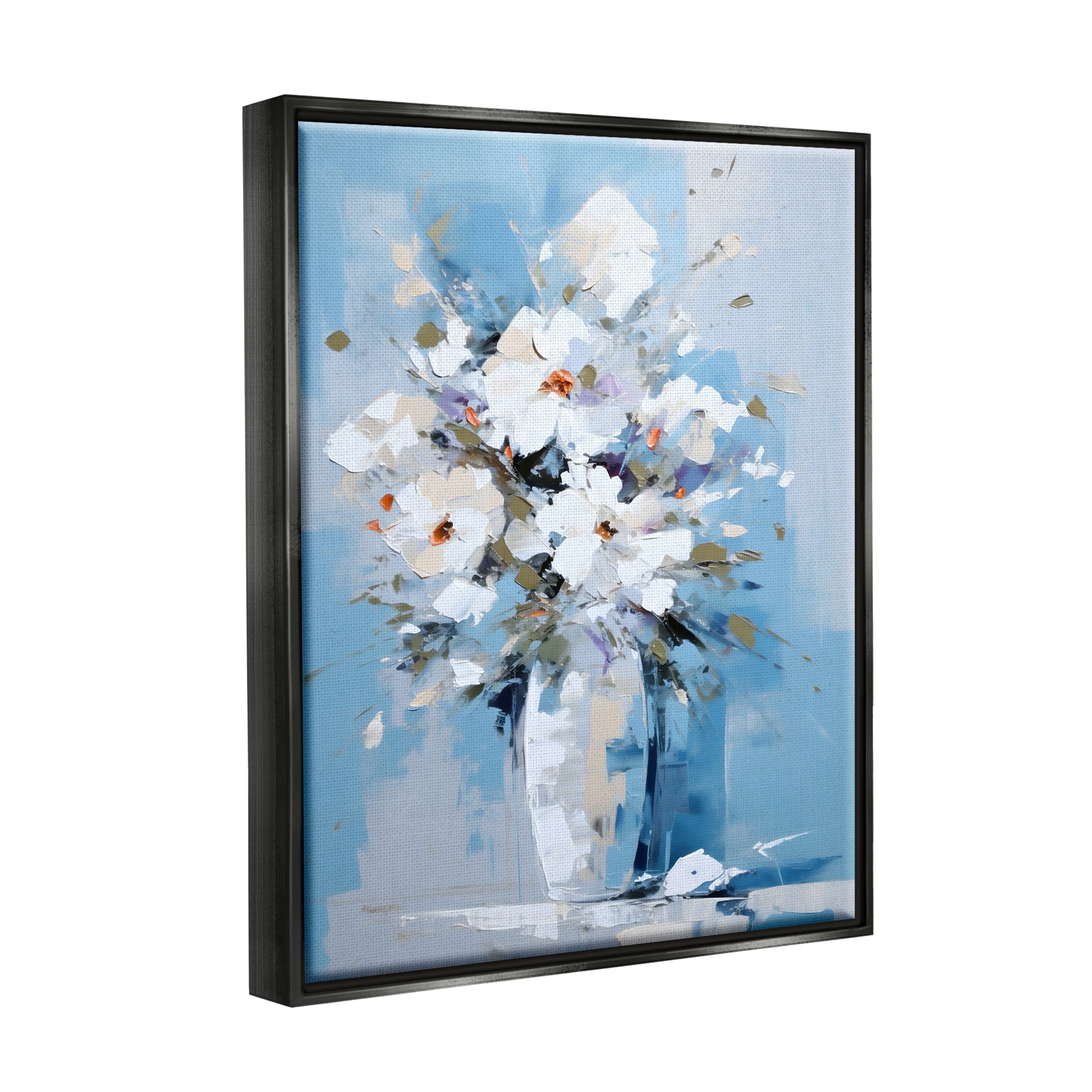 Stupell Industries White & Blue Bouquet Botanical & Floral Painting Black Floater Framed Canvas Art Print Wall Art, 25 x 31