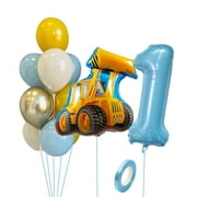 13pcs Construction Tractor Vehicle Balloon Baby Blue Number Balloon for Boys' Construction Happy Birthday Party Decoration