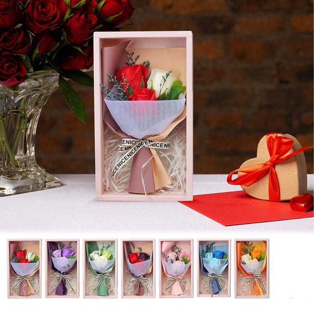 Ramo de Rosas de Jabón para San Valentín, Caja de Regalo Romántica con Lazo, Rosas de Jabón Duraderas, Perfecto para Bodas, Hogar y Oficina, Ideal para Novias, Día de La Madre, Incluye 5 Rosas.