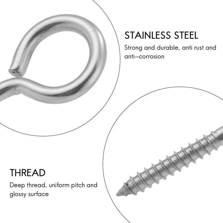 Large Stainless Steel Eye Screws - 5 Pack