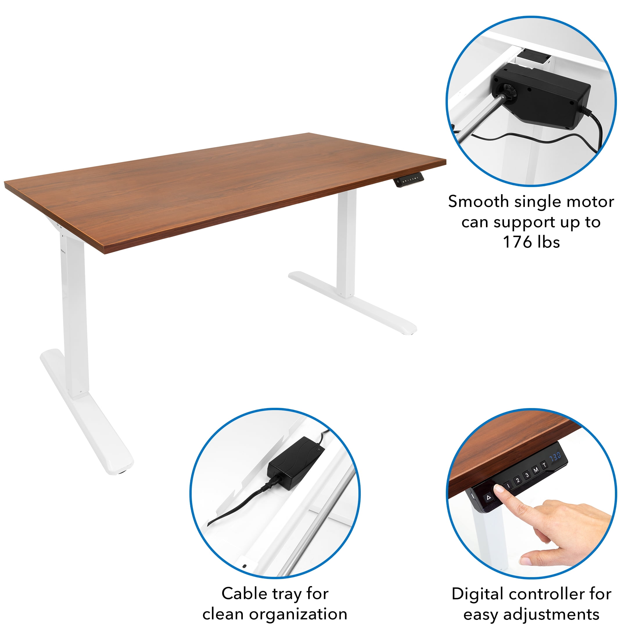 Mount-It! Electric Sit-Stand Desk Frame with Extra-Wide Brown Tabletop