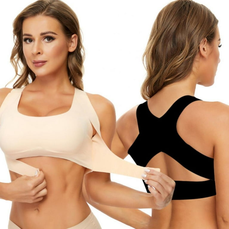Women's Seamless Cross Front Closure Push Up Bra Lifting Shapewear Top Back  Support Posture Bra Yoga Running Bras with Removable Pads