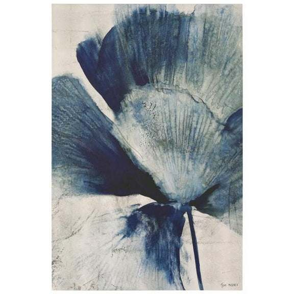 "Azure Bloom", Blue Flower Rendered on Gold Shagreen Wrapped Canvas Wall Art, sized 60"x40"