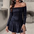 thumbnail image 2 of Gibobby Vestido de fiesta para mujer Vestido corto negro elegante con hombros descubiertos y cintura ceñida para mujer(Negro,G), 2 of 5