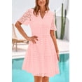 thumbnail image 3 of Vestido PRETTYGARDEN para mujer, manga corta, cuello en V, ojales, rosa, 3 of 9