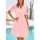 thumbnail image 3 of Vestido PRETTYGARDEN para mujer, manga corta, cuello en V, ojales, rosa, 3 of 9