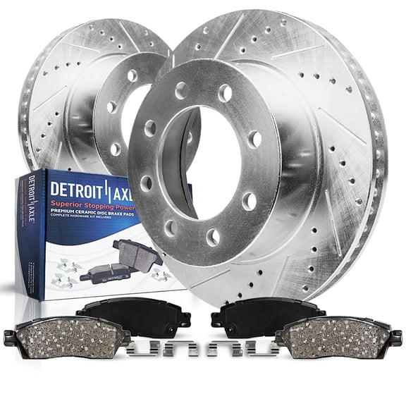 Detroit Axle - Front Brake Kit for Chevy GMC Silverado Sierra 2500HD 3500, Avalanche 2500, Sierra 3500HD, Express Savana 3500 4500 Drilled Disc Brakes Rotors Ceramic Brake Pads Replacement:12.8" inch