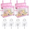 DODAMOUR 2 Pack Mesh Bath Toys Organizer, Bathroom Toy Storage with 4 Hooks, Bottom Zipper Toy Holder for Bathtub (Pink)
