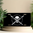 thumbnail image 6 of 1 Pcs License Plate Covers & Frames, Skull Surrounded by Barbed Wire and Crossed Daggers For Decorative Front, Aluminum License Plate Covers & Frames Cover For Men Women, 12" X 6", 6 of 7