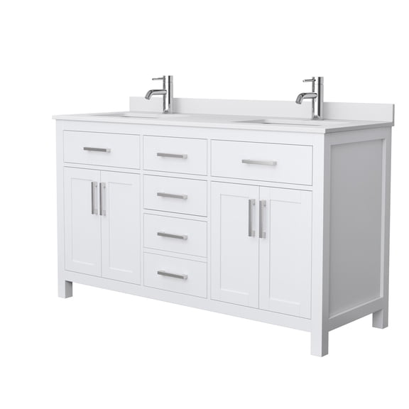 Wyndham Collection Beckett 60" Wood Double Bathroom Vanity in Nickel/White