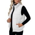 thumbnail image 5 of Sokhug Women Stand Collar Zip Up Puffer Vest Sleeveless Quilted Lightweight Warm Outerwear Gilet with Side Pockets Solid Color Zipper Ves Top Cotton Jacket, 5 of 7