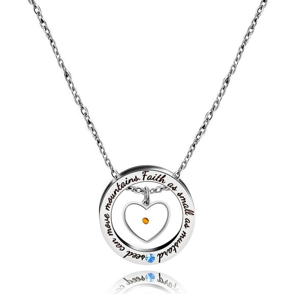 Uloveido Stainless Steel Circle Round Ring Necklace Christian Jewelry Engraved Faith As Small As A Mustard Seed Can Move Mountains Y958 (Heart)