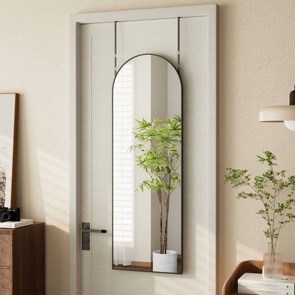 BEAUTYPEAK 48"x 14"Arched Full Length Mirror Wall Mounted Door Mirror,Black