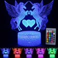 thumbnail image 1 of Lámpara de mesa con luz nocturna LED 3D para niños, diseño de unicornio y caballo, con control remoto que cambia de 16 colores, regalos de Navidad, juguetes de cumpleaños, 1 of 8