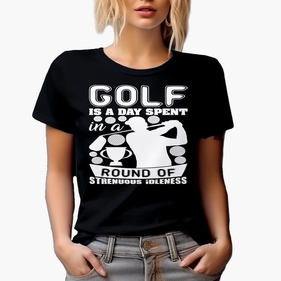Golf Is a Day Spent in a Round of Strenuous Idleness Quote, Golf Player, Golfing or Golfer Themed Merch Gift, Black T-Shirt, Small