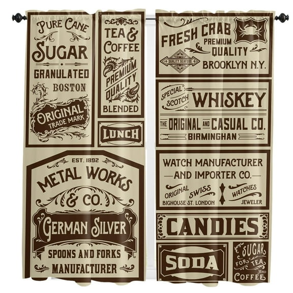 Newspaper Labels Retro Curtains For Living Room Kitchen Curtain Bedroom Decorative Window Treatments Home Drapes