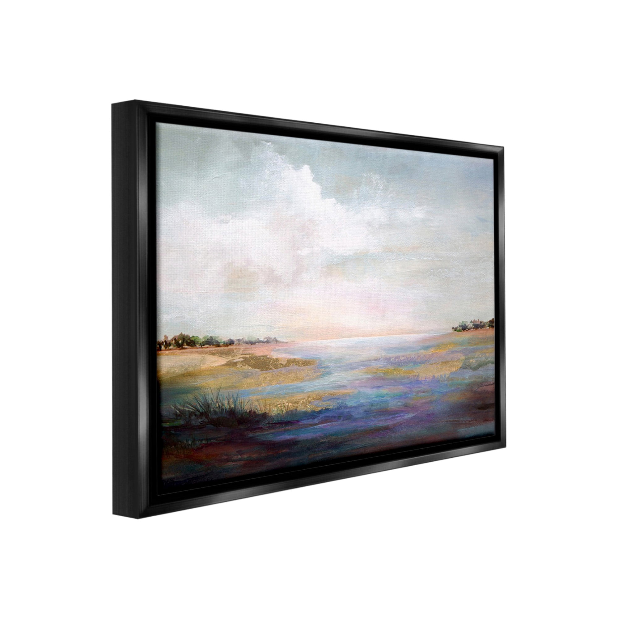 Stupell Industries Abstract River Landscape Landscape Painting Black Floater Framed Canvas Art Print Wall Art, 31 x 25