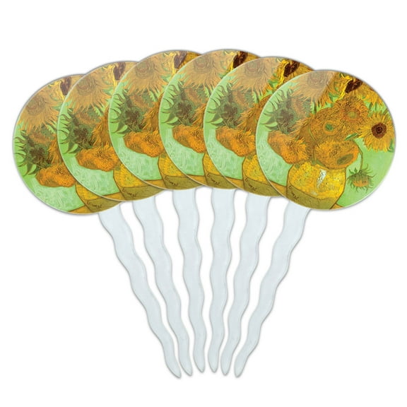 Still Life Vase with Twelve Sunflowers Vincent Van Gogh Cupcake Picks Toppers - Set of 6
