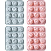 WSNIJFU 4Pcs Silicone Chocolate Candy Moulds, 12-Cavity Non-Stick Flower Heart Shape Cake Pans for Cake Decoration, Soap Mould Wax Melts Mold