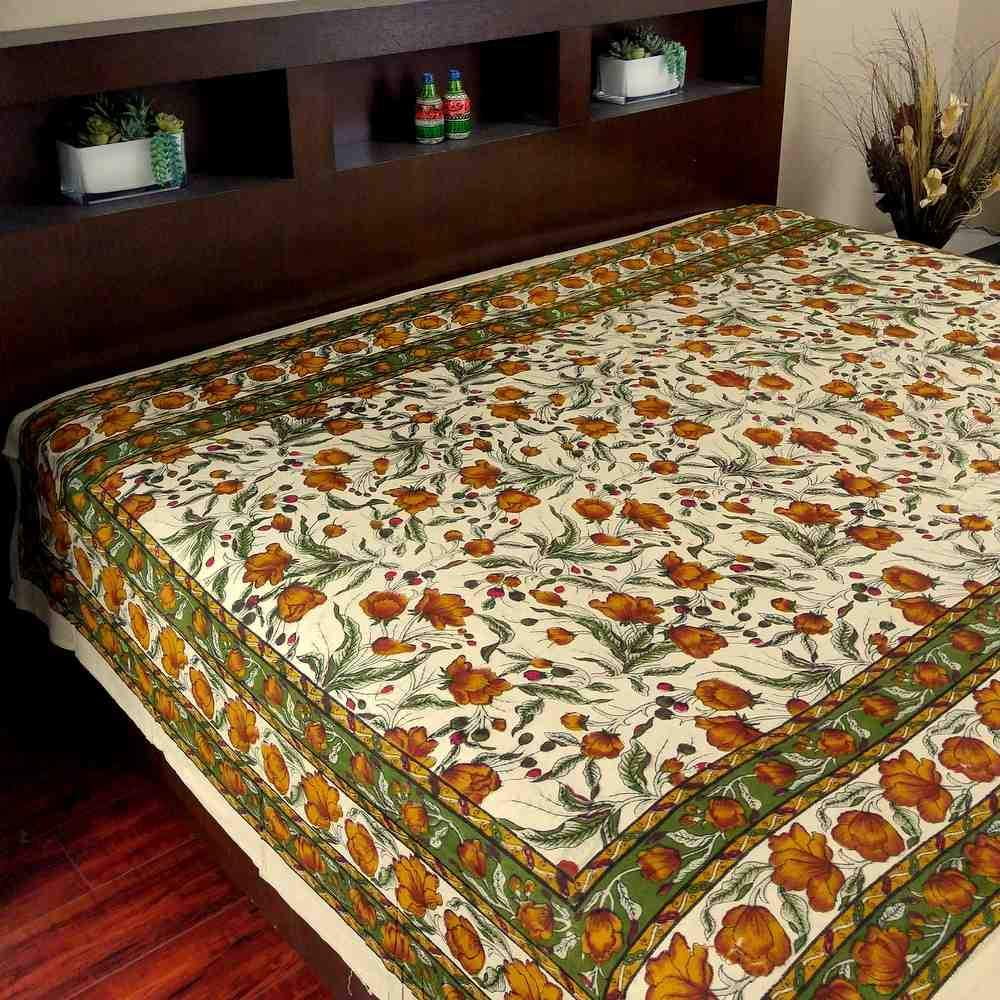 Cotton Floral Print Tablecloth Tapestry Coverlet Spread 70"x106" Amber