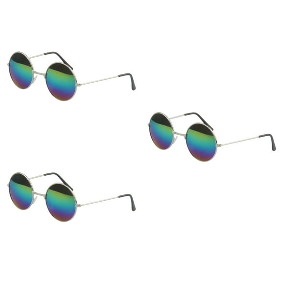Raindrops 3pcs Sunglasses Hippie Round Metal Eyeglasses Glasses Eyewear Unisex Glasses with Nickel Frames and Color Changing Lens