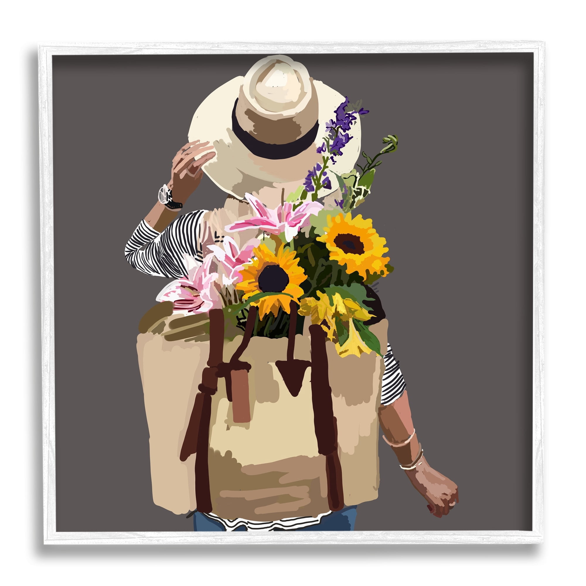 Stupell Industries Varied Flower Arrangement Blossoms Backpack Bouquet Graphic Art White Framed Art Print Wall Art, Design by Amelia Noyes