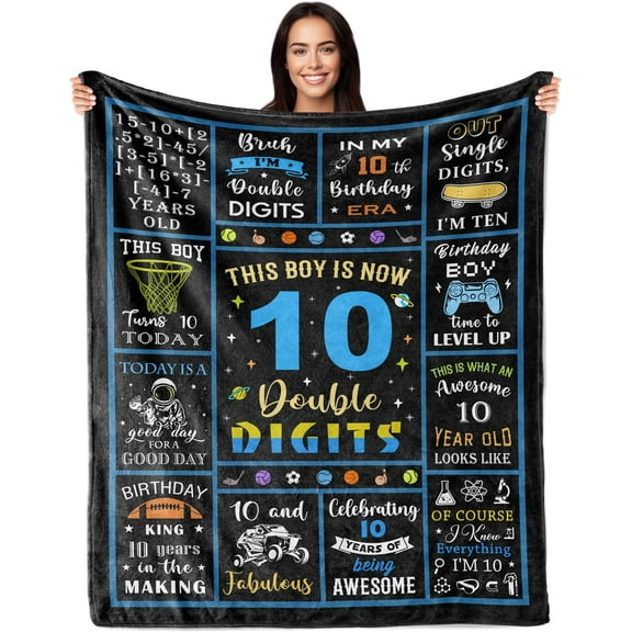 10 Year Old Boy Gifts, 10 Year Old Boy Birthday Gift, 10th Birthday Boys Gifts, Coolest 10 Year Old Boy Gifts, Double Digits Birthday Boy, Ten Year Old Birthday Decorations 60"X50" Blanket