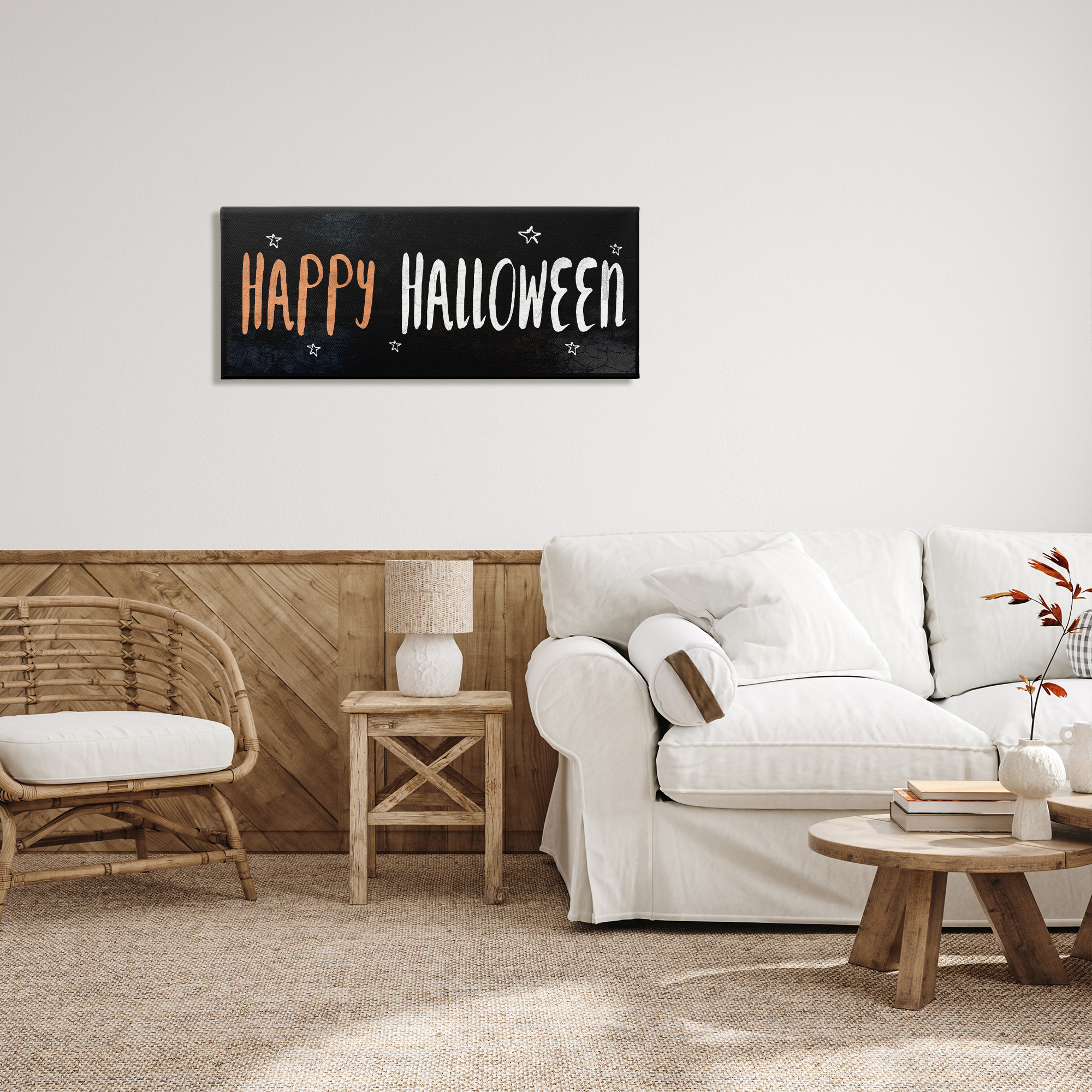 Stupell Industries Happy Halloween Spooky Stars Holiday Painting Gallery Wrapped Canvas Art Print Wall Art, 40 x 17