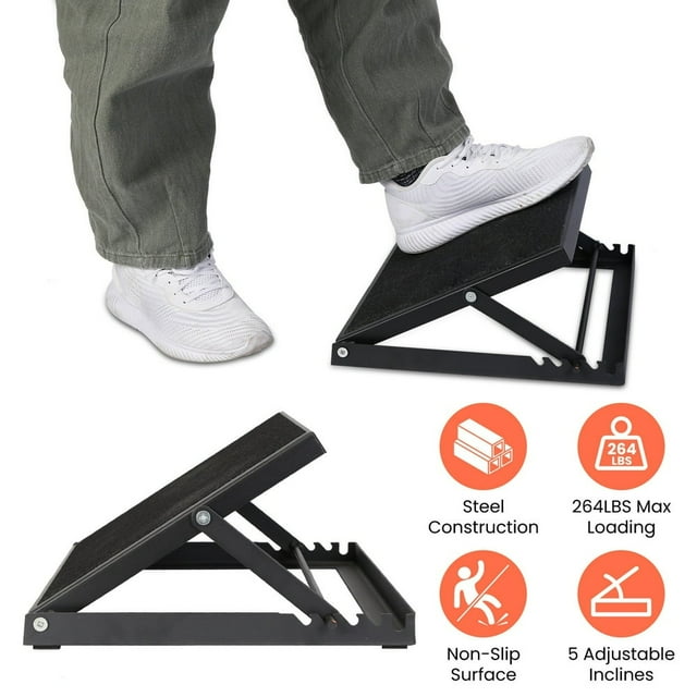 OUSITAID Étireur de Mollet Planche Inclinée Étireur de Cheville en Acier avec 5 Inclinaisons Réglables 0° à 50° Surface Texturée Antidérapante Capacité de Charge 500LBS pour Maison Bureau Gym Noir