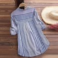 thumbnail image 3 of Women Plus Size Three Quarter Striped Print V-Neck Loose Fit Top T-Shirt Blouse, 3 of 6