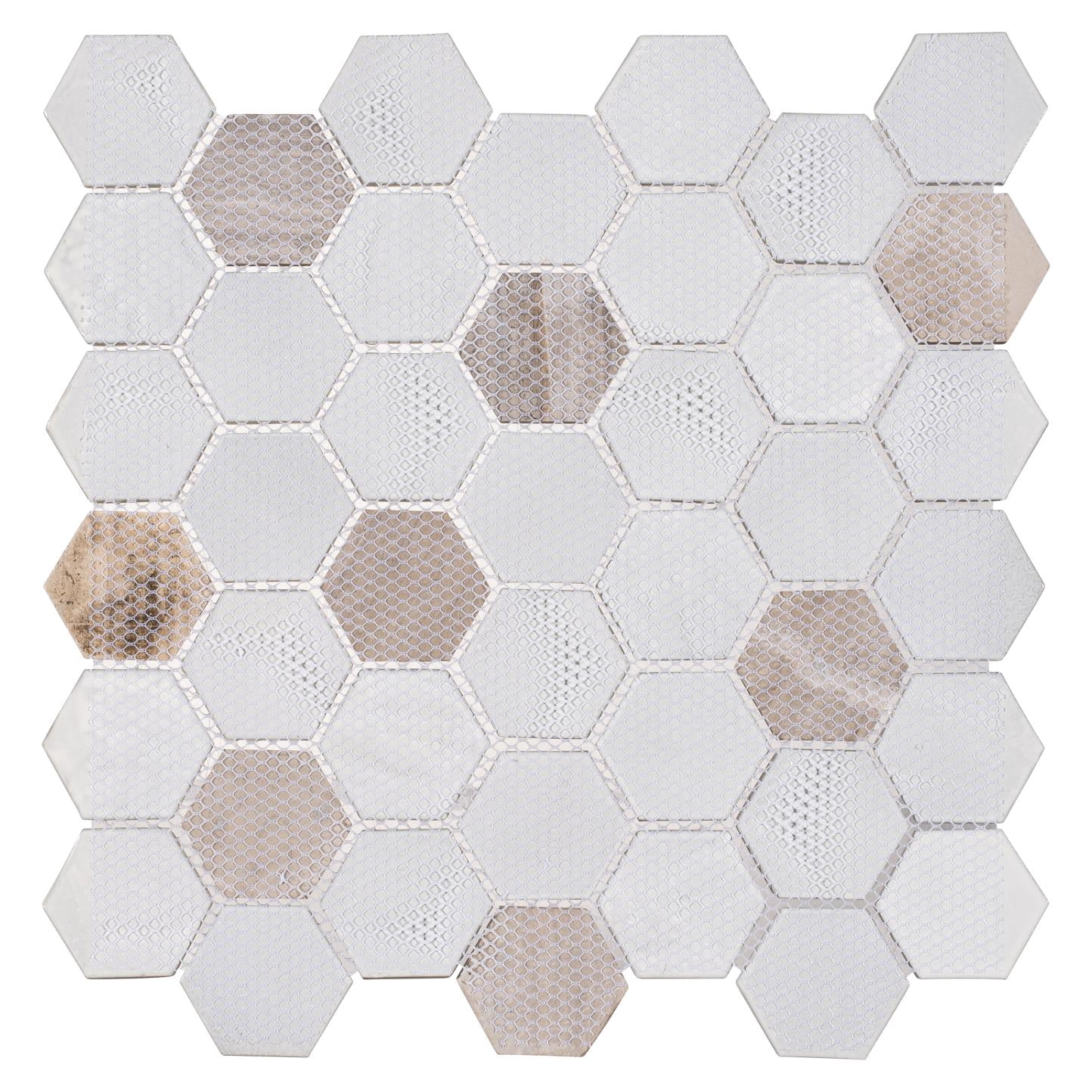 Xen Sheela Beige 2-in. Honeycomb Polished Glass and Natural Stone Mosaic Wall Tile