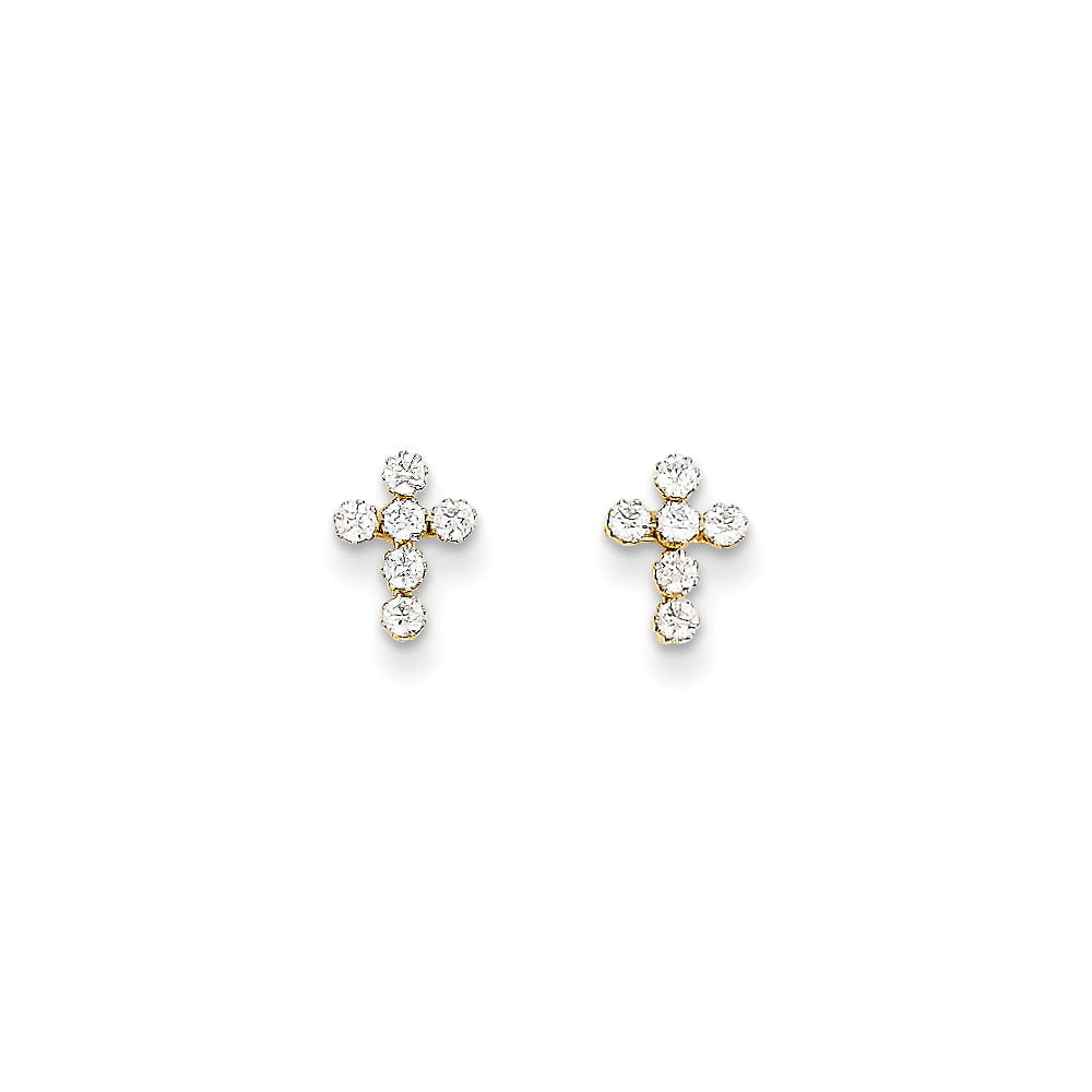 Details about   14K Yellow Gold Madi K Children's 6 MM CZ Cross Post Stud Earrings MSRP $88 