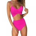 thumbnail image 1 of Trajes de baño de dos piezas con cuello halter y cintura alta para mujer, con tiras cruzadas, tallas S-XL, 1 of 7