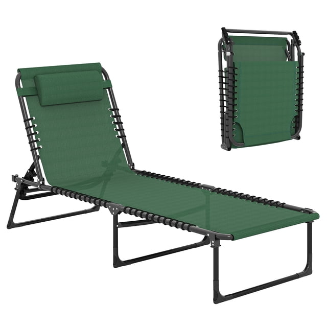 Outsunny Folding Lounge Chair, Chaise Lounge with Headrest, Green