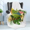 thumbnail image 4 of Tropical Soft Flannel Fleece Throw Blanket, Exotic Agapornis Parrot on Branch with Hibiscus Flowers and Leaves Illustration, Cozy Plush for Indoor and Outdoor Use, 50" x 70", Multicolor, by Ambesonne, 4 of 5